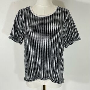 Ann Taylor Black & White Houndstooth Shortsleeve Sweater w/ Raw Hem Size L